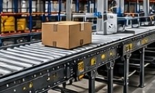 Roller conveyor line in a warehouse